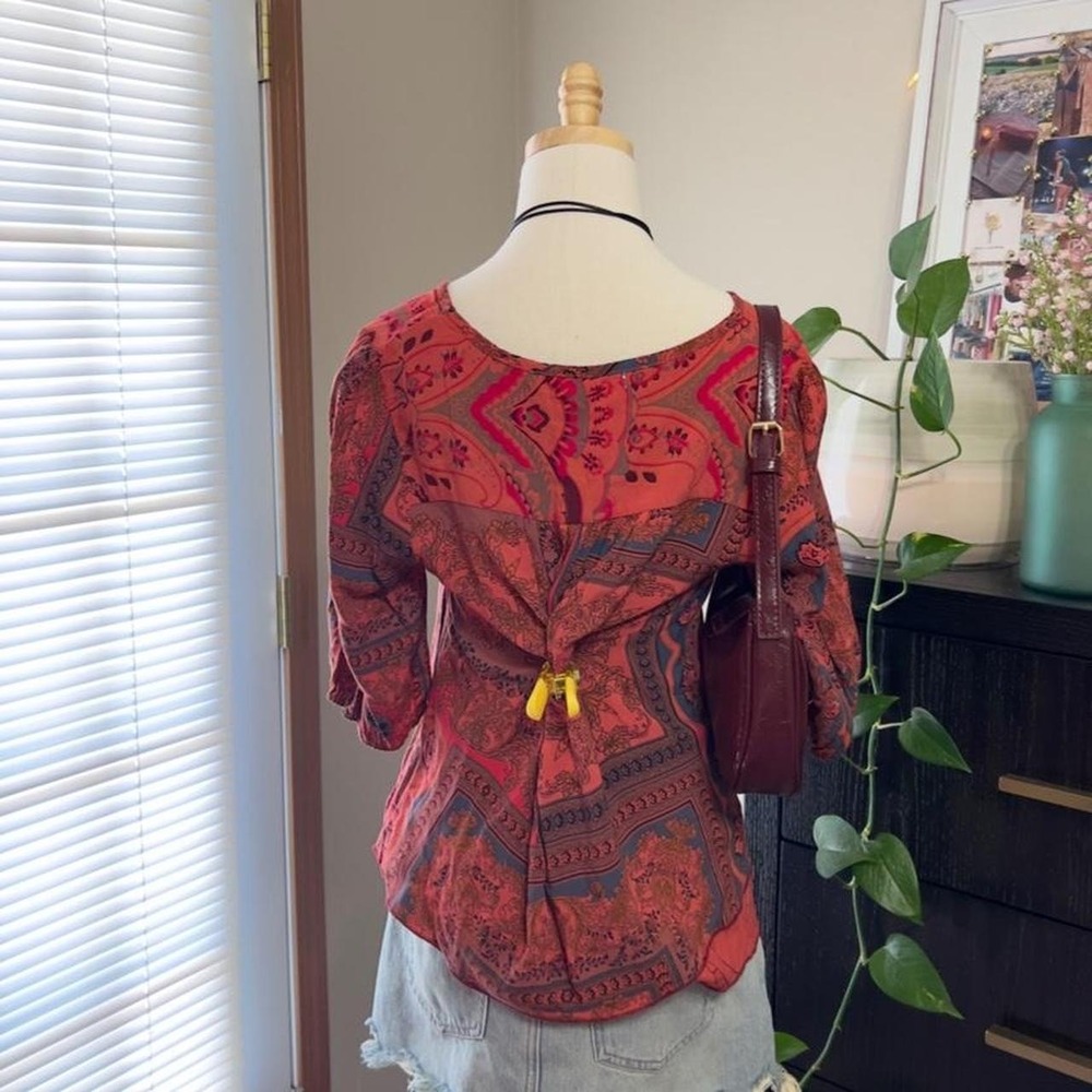 Paisley Boho Patchwork Style Blouse Size Large Hippie Festival Fairy - Picture 6 of 8
